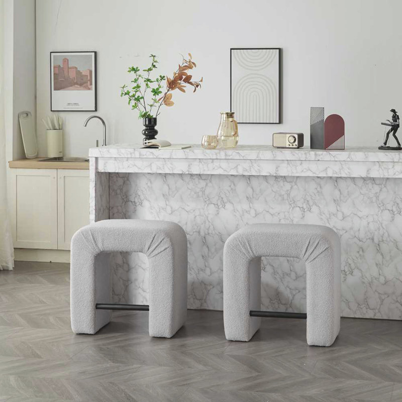 Ethal Boucle Fabric Upholstered Stools, Gray