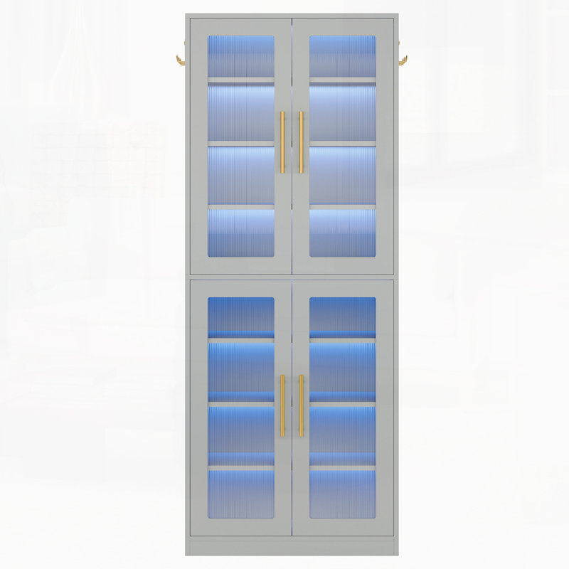 Armoire de rangement de 67 po de hauteur avec portes, DEL et 8 tablettes réglables pour le salon, Gris