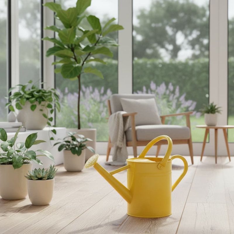 Metal Watering Can with Removable Spout, Galvanized 1 gal., Perfect for Indoor & Outdoor Use (Yellow), Yellow