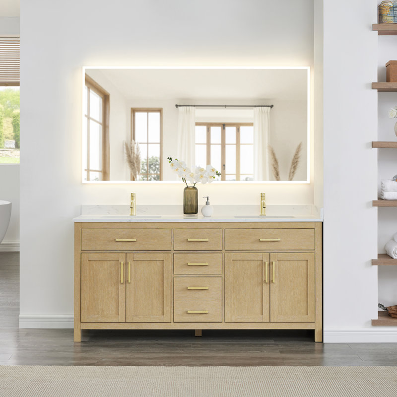 Meuble-lavabo double autoportant avec plateau en marbre de culture 72 po Beckett, Gris foncé, Marbre de culture de Carrare