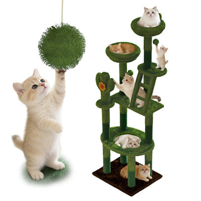 72in Cactus Cat Tree Tall Cat Tower for Indoor Cats W/Transparent Capsule,Sisal Scratching Posts,Plush Perches and Interactive Toys,Multi-Level Cat Activity Center Furniture for Kittens and Large Cats