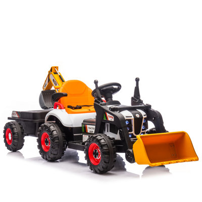 24V Kids Ride-On Electric Tractor Toy With 4-In-1 Construction Attachments (Excavator, Dump Truck & Bulldozer) 