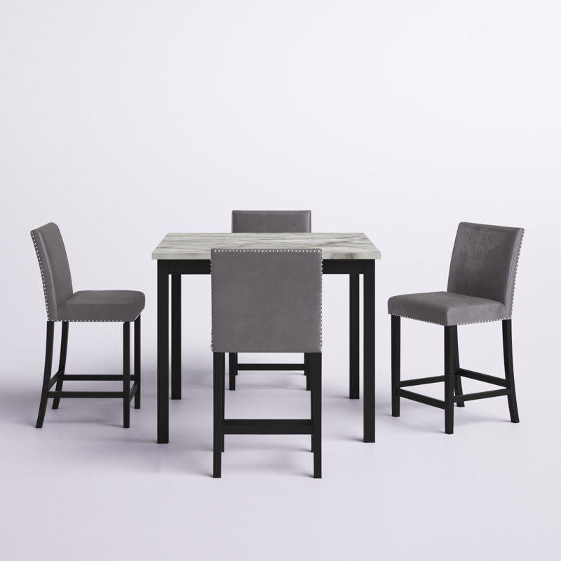 Annuziata 4 - Person Faux Marble Top Four Leg Dining Set, Gray