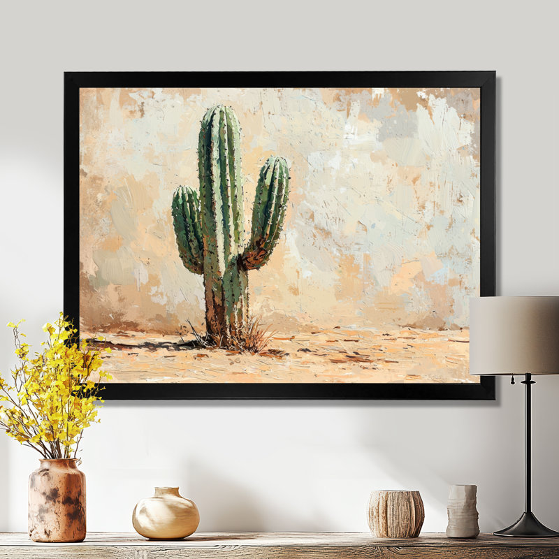Marth, cactus dans le désert II - cactus, art mural, H 24 po x l 32 po, Cadre simple, Noir, noir, noir, noir