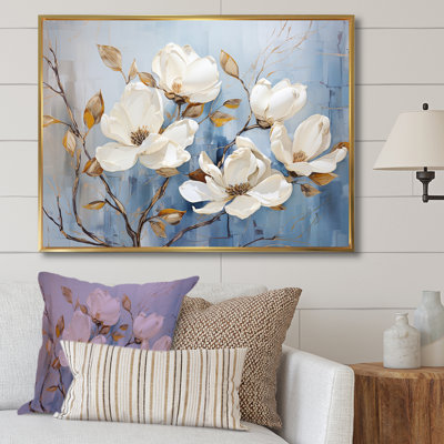 Élégant art mural blanc et bleu Magnolias Bloom VI - Magnolias