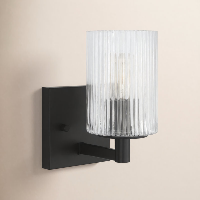 Luisa bath wall sconce with clear fluted glass shades, 1, Midnight Black