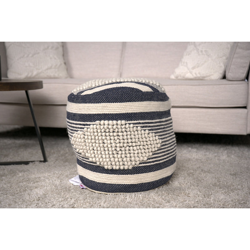 Pouf cylindrique en tissu Diamond, Blanc / Gris