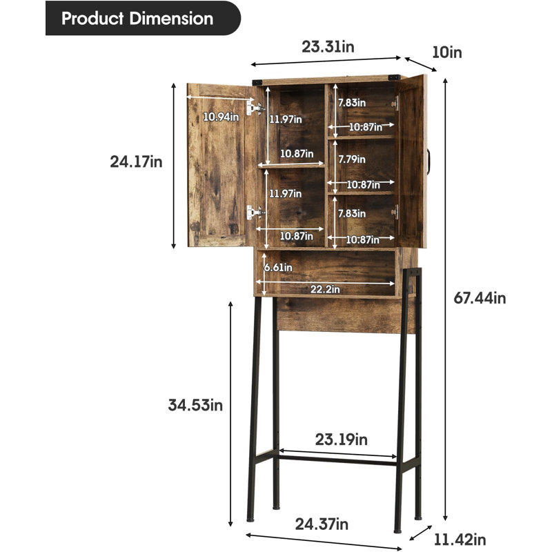 Over The Toilet Storage Cabinet with 2-Door, Brown