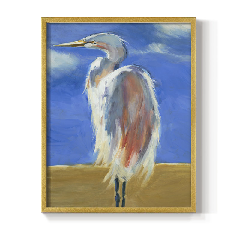 Blue Heron, reproduction encadrée - bois massif, H 20 po x l 16 po