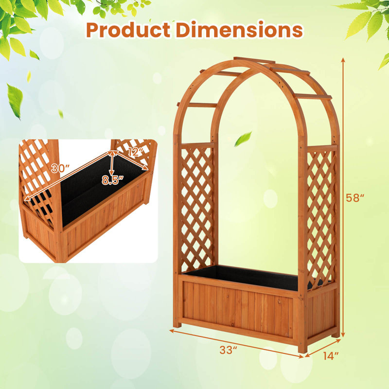Boîte à fleurs surélevée en bois pour jardin avec 1 treillis et treillis