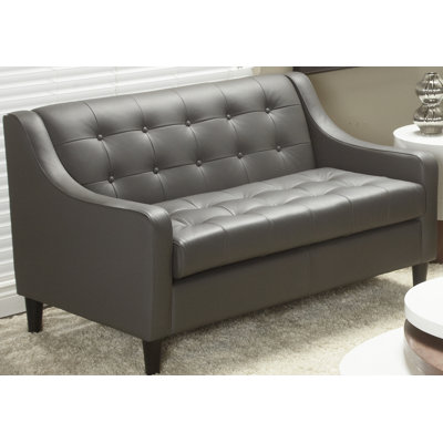 Dann 55" Genuine Leather Recessed Arm Loveseat by Red Barrel Studio