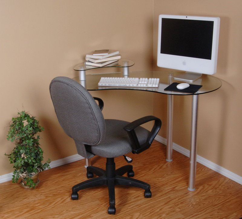 Brough Corner Glass Top Metal Base Writing Desk