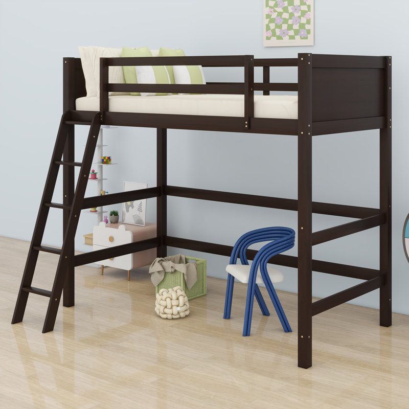 Wood Loft Bed With Ladder, Espresso