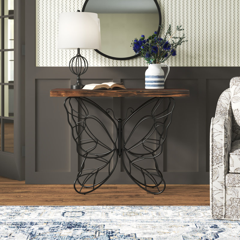 Shiela Solid Wood Console Table with Artistic Butterfly Iron Base – 40.75'' Wide farmhouse Entryway Table for Hallway or Living Room