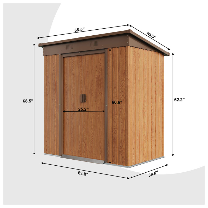 6 ft x 4 ft Brown Metal Lean-To Storage Shed
