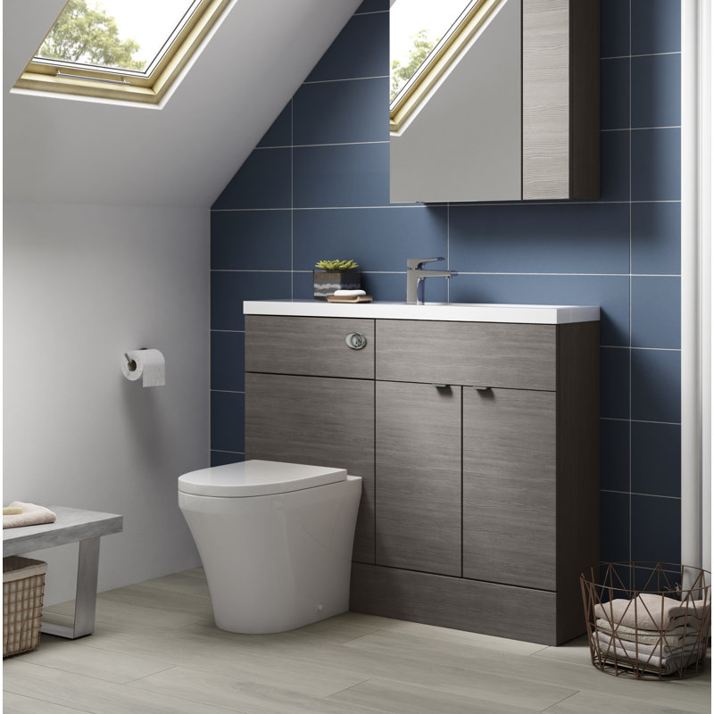 Fusion Fitted Furniture - Avola 3 Piece Bathroom Furniture Set, Right-Handed,  Anthracite Woodgrain