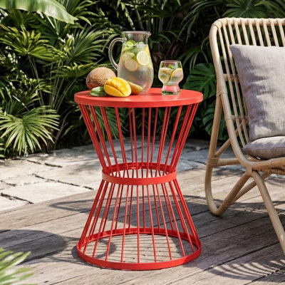 Table d'appoint ronde ronde en métal avec base en fil sculptural pour patio, balcon, porche et jardin