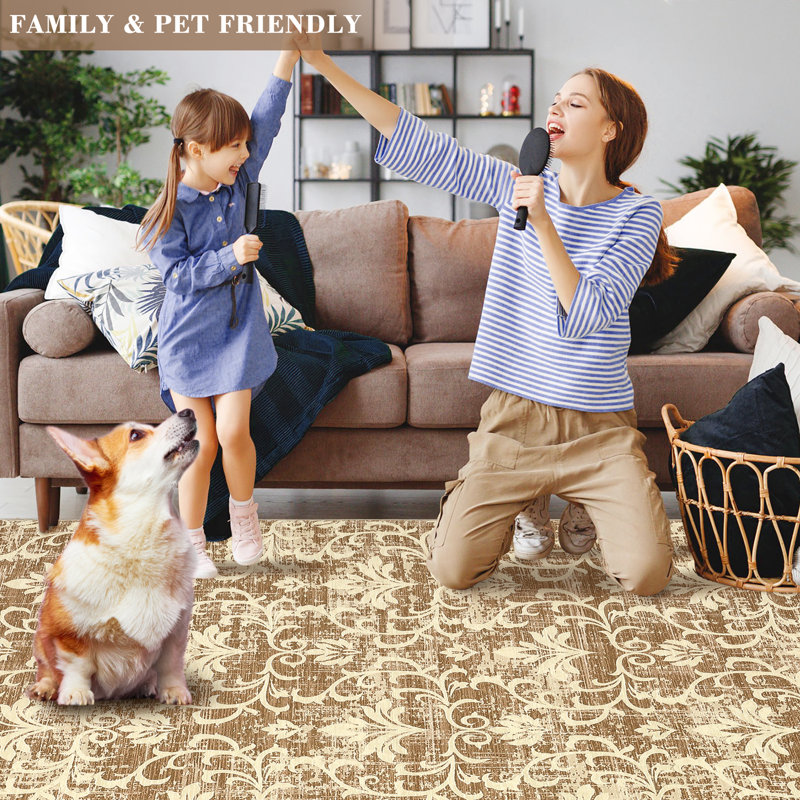 Tapis lavable antidérapant Farmhouse Floral, Noir, Rectangle 6 pi x 9 pi