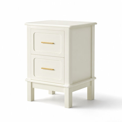 Modern Compact Nightstand with 2 Smooth-Glide Drawers, Sturdy Bedside Accent Table with Decorative Metal Handles, Multi-Use Practical Storage Furniture