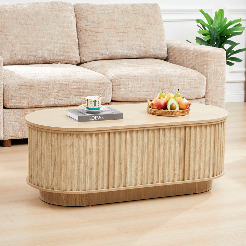 43.3"W Lift Top Coffee Table With Storage, Natural