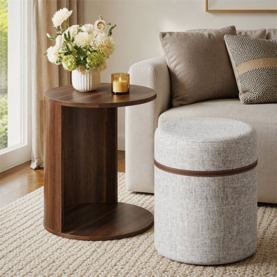 U-shaped extendable combination side table, with flexible push-pull design, suitable for use beside living room sofas, meeting various space usage needs.