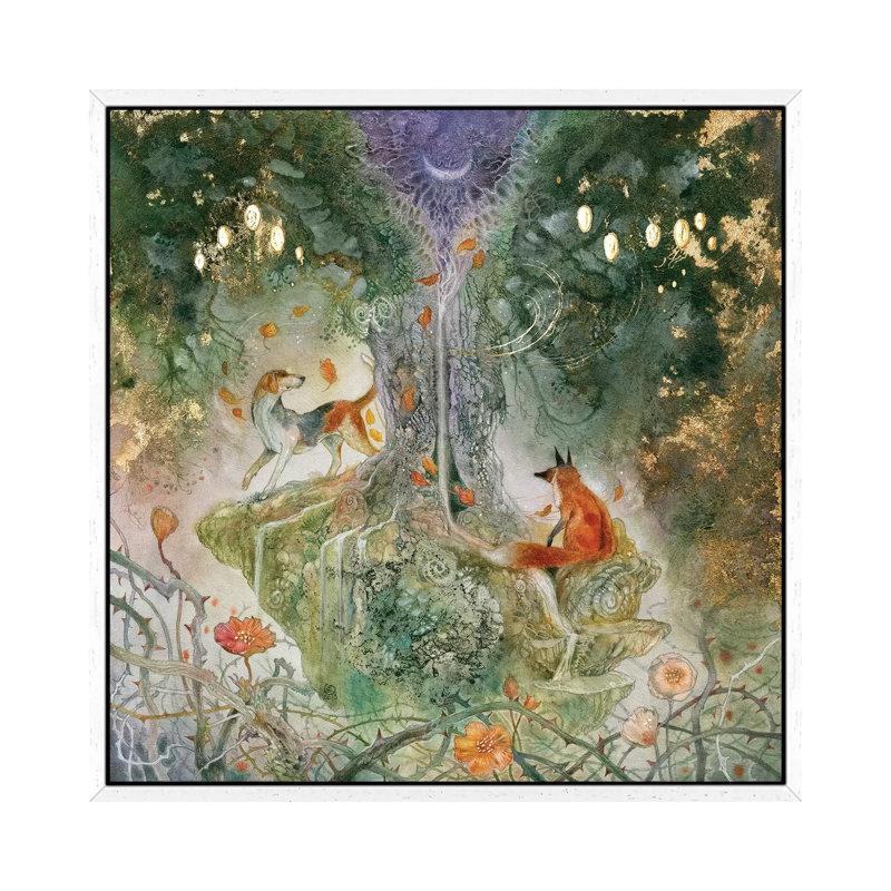 Fox And Hound by Stephanie Law - Print on Canvas, White Framed, 66.04 cm H x 66.04 cm W