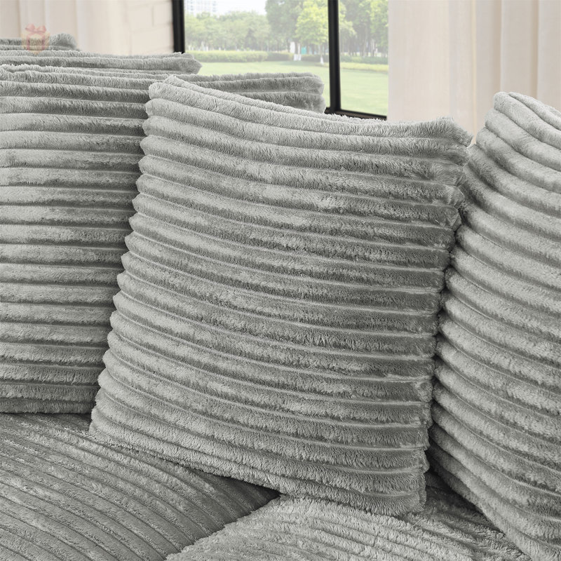Canapé-lit modulaire rembourré en velours côtelé Corduroy, Gris
