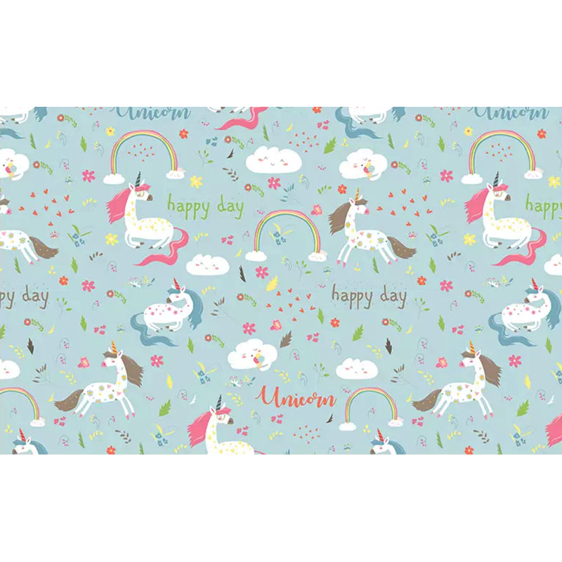 Caricature de papier peint texturé amovible licorne arc-en-ciel pour enfants, l 75 po x L 49 po