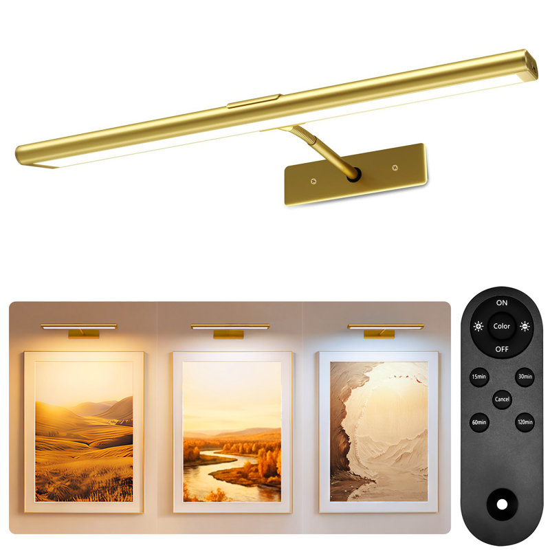Lampe murale à DEL ZVALO de 40 cm (16 po) rechargeable avec télécommande, 3 températures de couleur, intensité réglable, idéale pour galerie, salon, chambre à coucher, couloir, couleur or, ensemble de 1