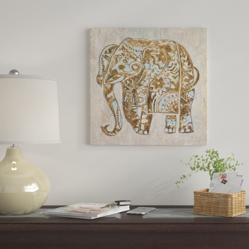 «Boho Elephant», impression sur toile, H 18 po x l 18 po x P 1,5 po, Pas de tapis, Toile tendue