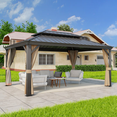 12ft x 16ft Hardtop Patio Gazebo with Aluminum Frame and Galvanized Steel Double Roof