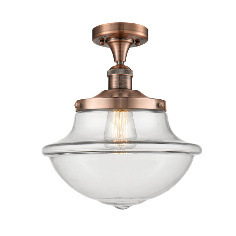 Plafonnier semi-encastré 1 lumière Baptiste, Ampoule à DEL rétro de 6 watts, Clair, Cuivre antique