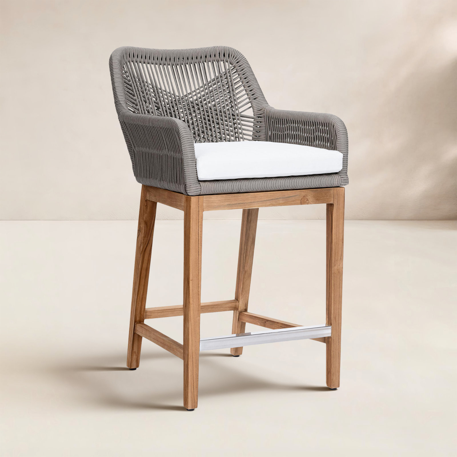 Marley Teak Outdoor Bar Stool with Cushion, 27"