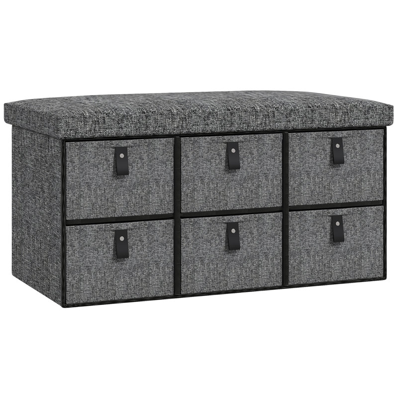 Anastos Polyester Upholstered Storage Bench, Dark Grey/Black