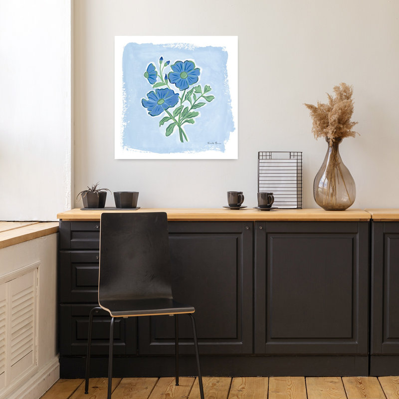 Art contemporain blues de jardin II avec fleurs bleues, H 18 po x l 18 po