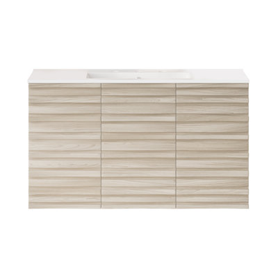 Cascade 36" Wall-Mounted Bathroom Vanity In White Oak With Hole Widespread Sink Top