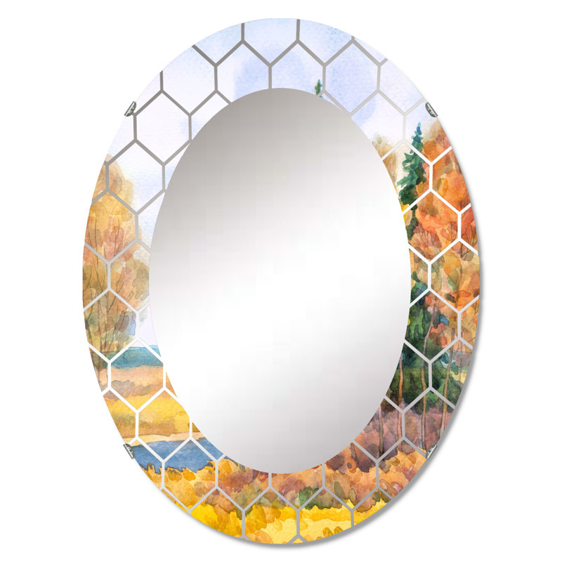 Forêt d'automne au bord du lac - miroir mural Lake House, 30 po x 20 po