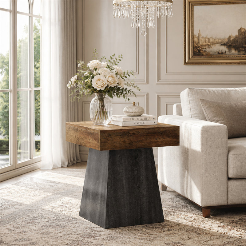Table de bout 19,6 po, petite table de chevet carrée avec base large