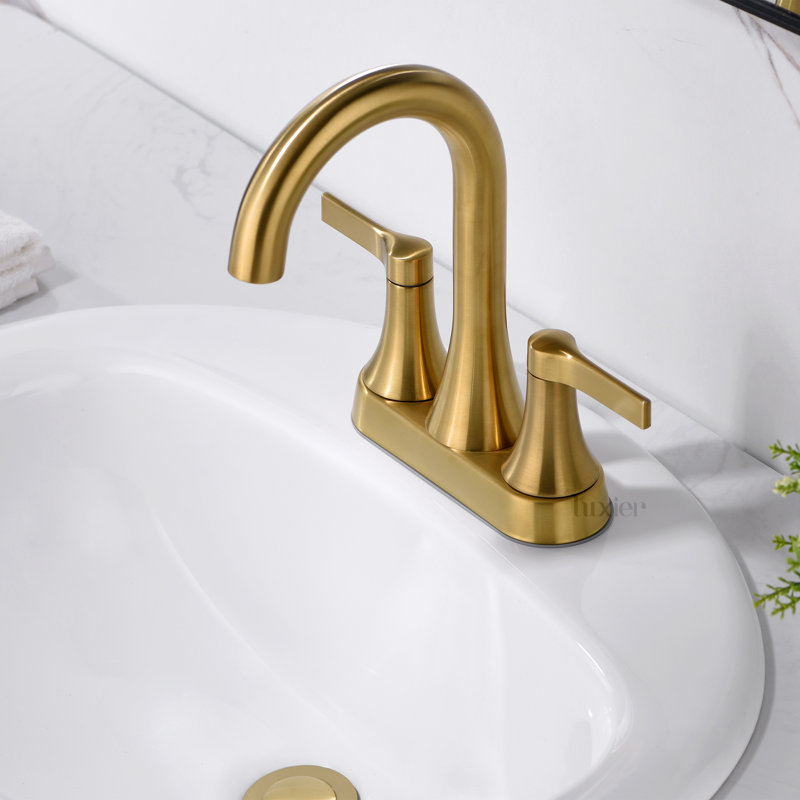 Robinet de salle de bain central à 4 poignées 4 po avec bonde escamotable 4 po, Or brossé