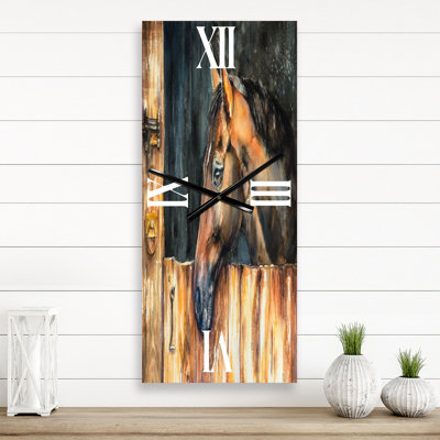 La tête d'un cheval dans une étable - Horloge murale de ferme