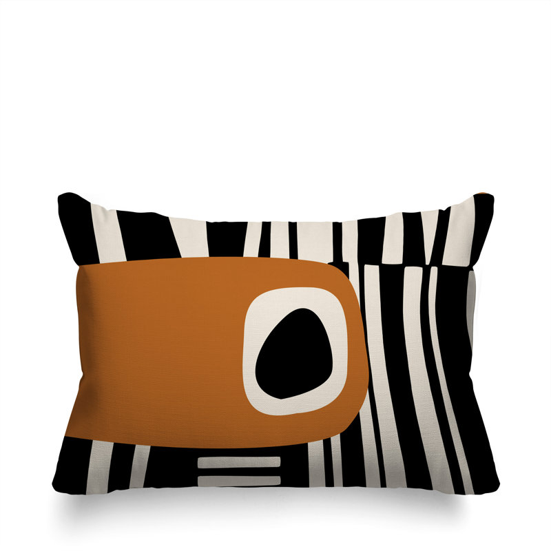 Oreiller rectangulaire réversible intérieur / extérieur Jina, Orange brûlé / noir / blanc cassé, H 14 po x l 20 po