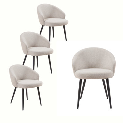 Mid-Century Modern Upholstered Dining Chairs, Curved Back Armchairs with Metal Legs for Kitchen and Dining Room