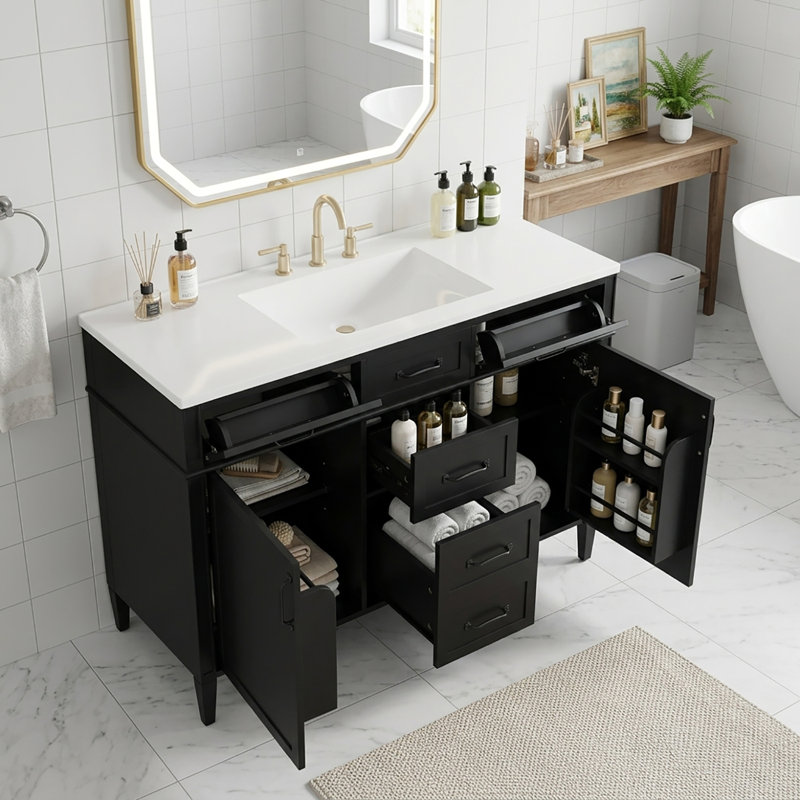 Bathroom Vanity with Top, Black
