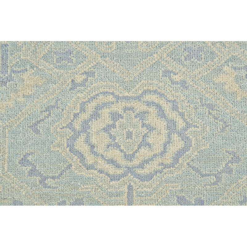 Tapis transitionnel bleu / crème noué à la main Potomac, Rectangle de 5 pi x 8 pi