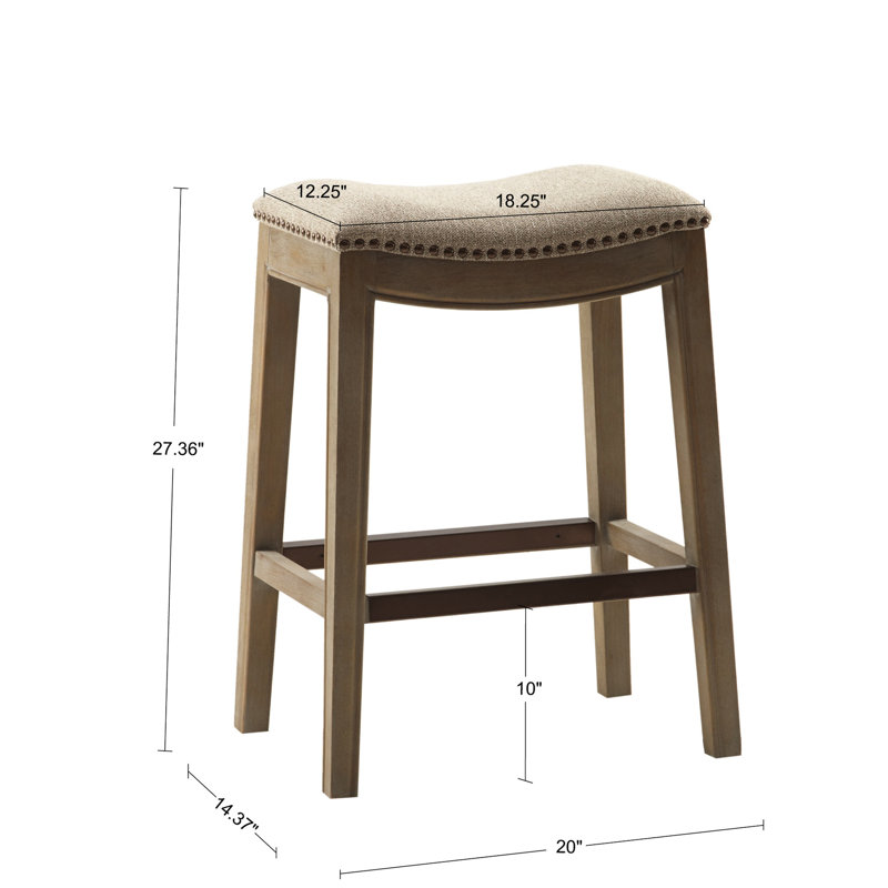 Tabouret de comptoir Classic avec siège en mousse haute densité et dossier en bouleau chic, Siège en lin / structure brune