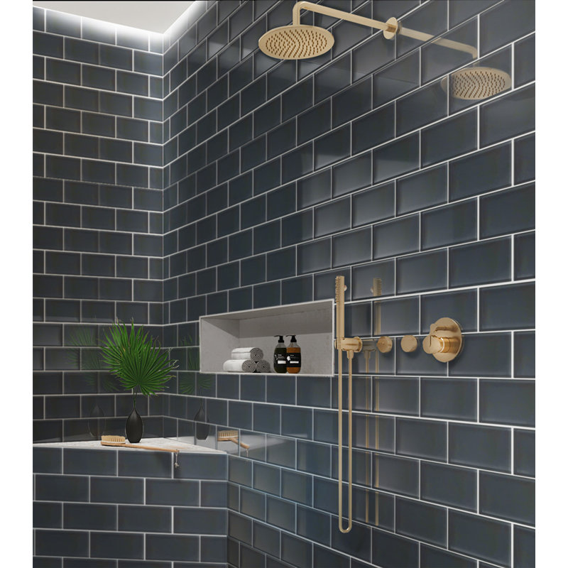 3"X 6" Polished Glass Subway Tile, Blue