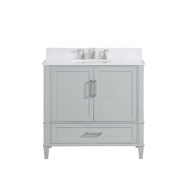 Montauk 36'' W Single Vanity, White Granite, Morning Fog Gray