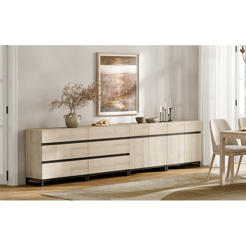 4-In-1 Modern Sideboard Buffet Cabinet With 6 Drawers And Adjustable Shelves, Coffee Bar And Storage Cabinet For Living Room And Kitchen, 