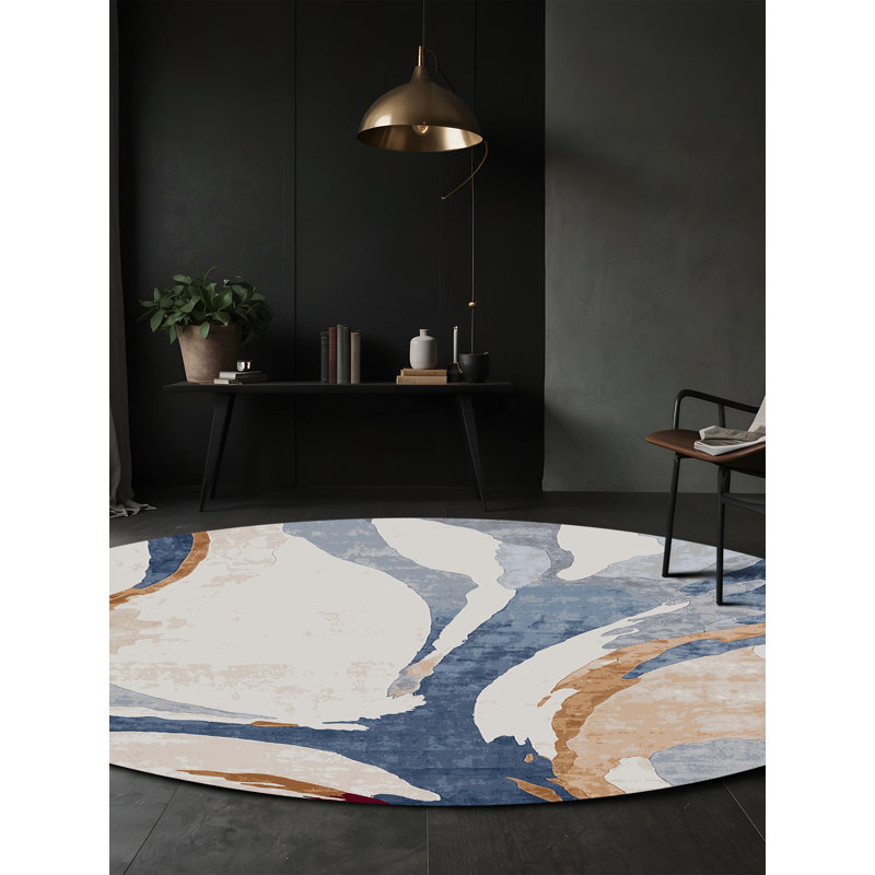 Tapis beige soyeux et moelleux, Rond 3 pi