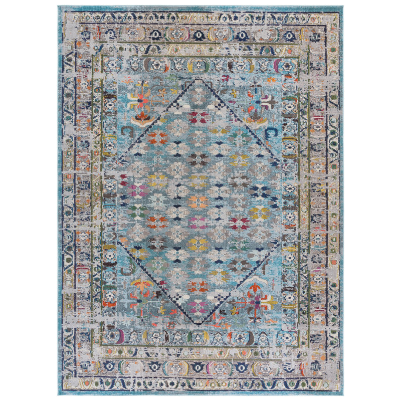 Hertzler Oriental Blue/Light Gray Area Rug, Rectangle 8' x 10'